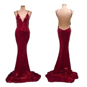 NWT ALAMOUR Yassmine Maxi Dress Size Medium Open Back Red Sequin Gown